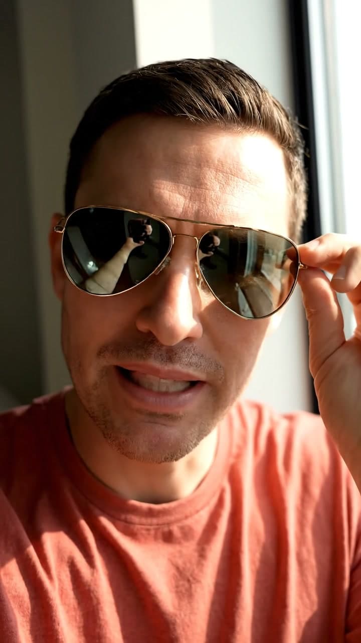 Person styling gold aviator sunglasses